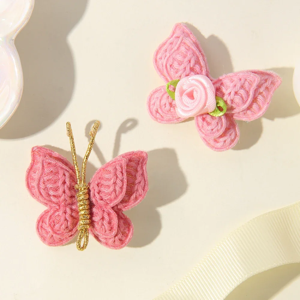 4 unids/set de pinzas para el pelo con lazo liso tejido fino para niños, tejido de lana hecho a mano, accesorios para el cabello sin daños para el cabello, regalo para niñas