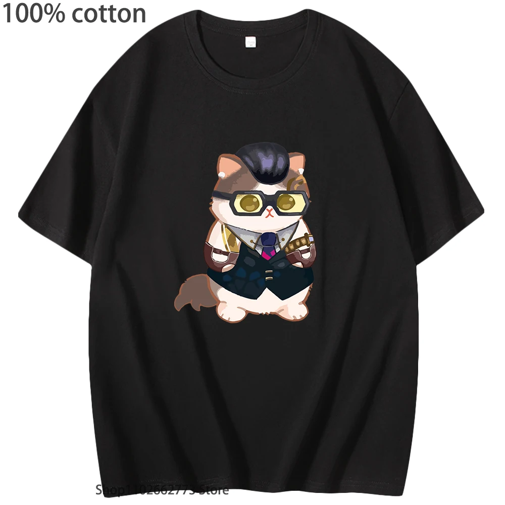 Game Valorant Graphic T-Shirt Men/Women Clothes Kawaii Shooting CAT Fashion Cartoon Short Sleeve Casual 100%Cotton Shirt Y2k Top