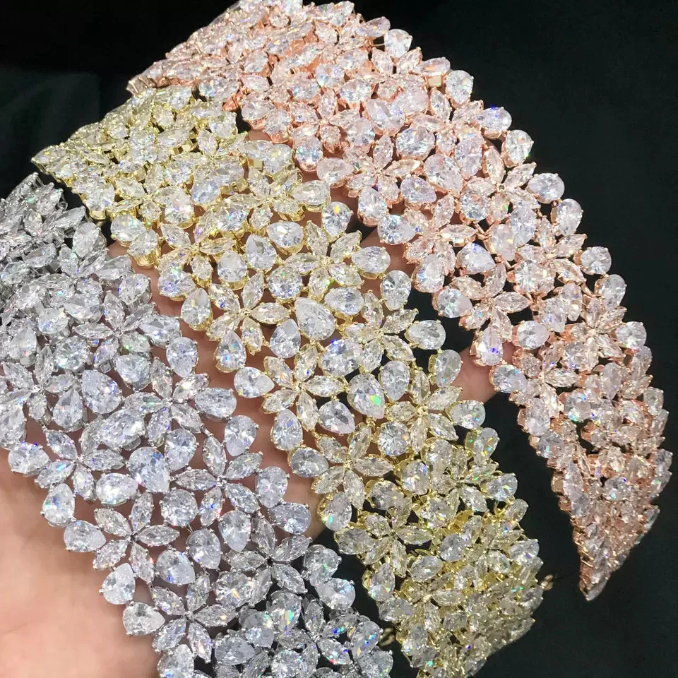 

Cubic Zirconia Bridal Headbands For Wedding Headdress Luxury Queen Crowns Tiaras For Women Pageant Bride Hair Jewelry Headpiece