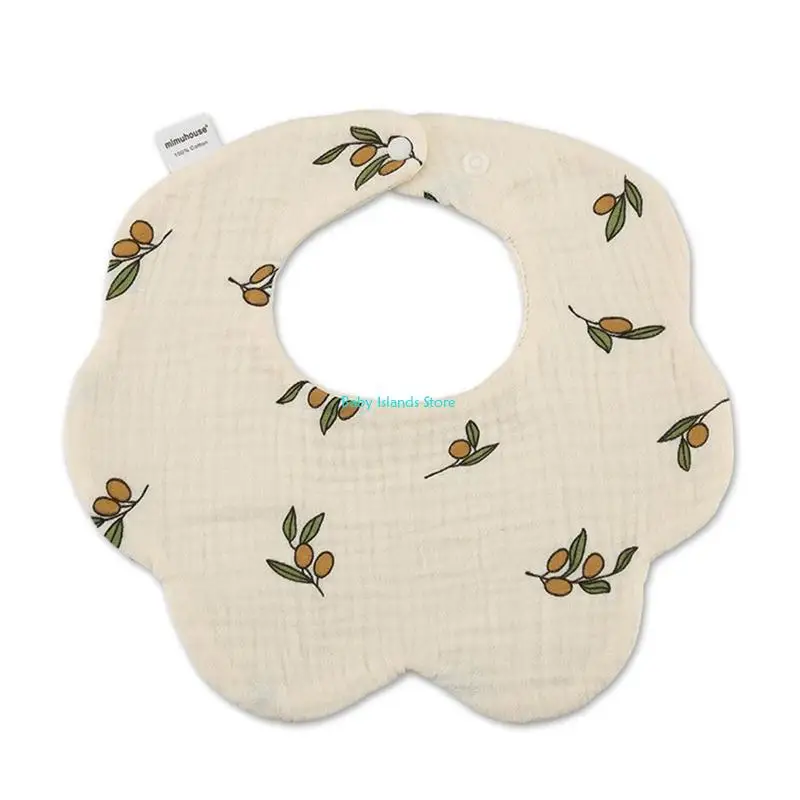 

K92D Baby Bibs Soft Cotton Gauze Baby Drooling Bib Print Petal Baby Saliva Towel