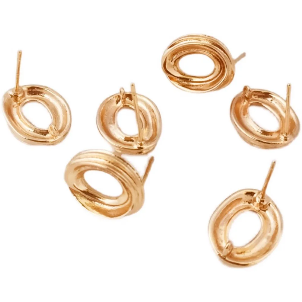 14K Gold-plated Strong Oval Pendant Ring S925 Silver Ear Needle Earrings, Handcrafted DIY Accessory Materials