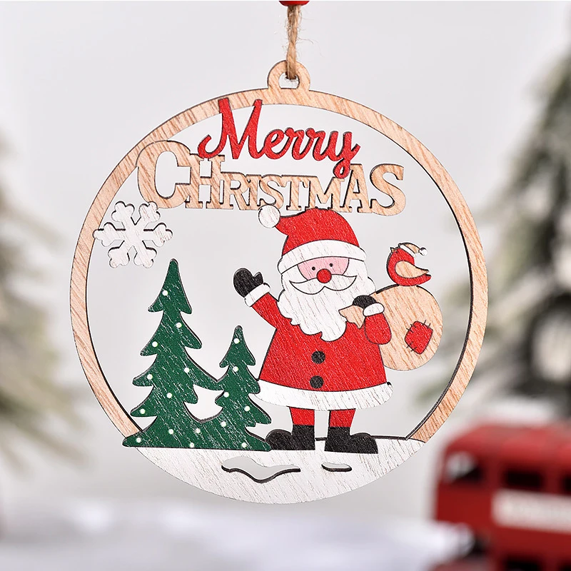 Merry Christmas Wooden Pendant Santa Claus Snowmen Elk Xmas Tree Hanging Ornaments New Year Navidad Party Gifts Decoration 2025