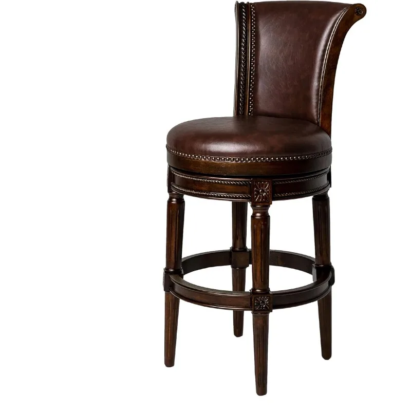 

Pullman 31 Inch Tall Bar Height Upholstered Barstool with Back, Dark Walnut Finish with Vintage Brown Vegan Leather C