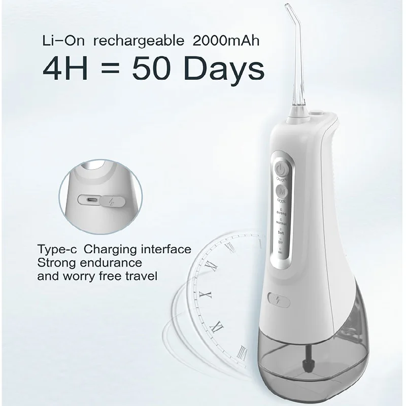 Schoben Oral Irrigator USB Rechargeable Water Flosser Portable Dental Water Jet 300ML Water Tank Waterproof IPX7 Teeth Cleaner