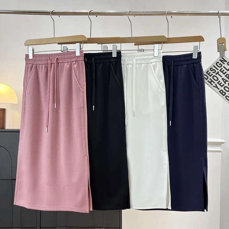 Falda larga cómoda de cintura alta para mujer, falda larga dividida con capa de aire Modal, holgada, elástica, de cuatro lados, informal, para otoño