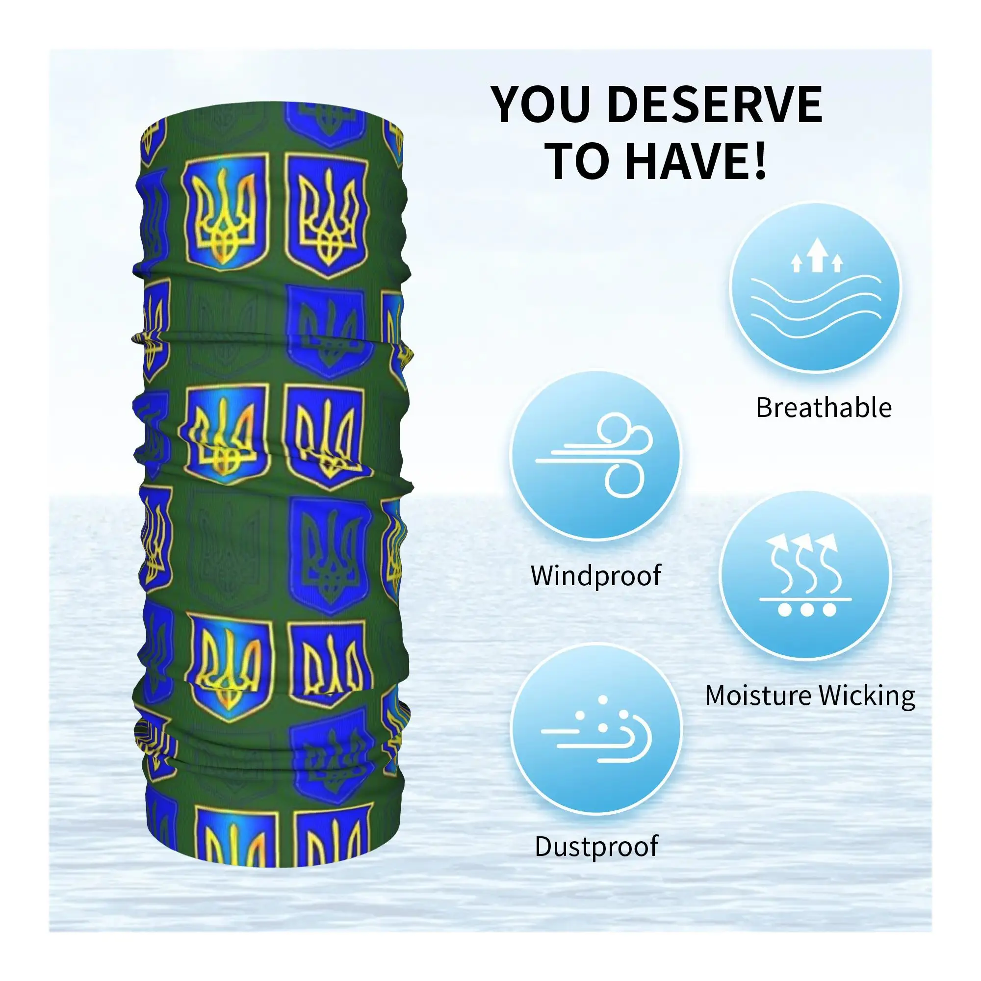 Ukraine Flag Ukrainian Tryzub Bandana Neck Gaiter Printed Wrap Scarf Multifunction Headwear Hiking Fishing For Men Women Adult