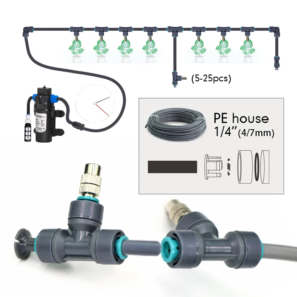 DIY 1/4 "wąż metalowa dysza rozpylająca zestaw do zamgławiania 60W samozasysająca pompa zestaw do podlewania do automatycznego systemu nawadniania warzywnego ogrodu — zdjęcie 4