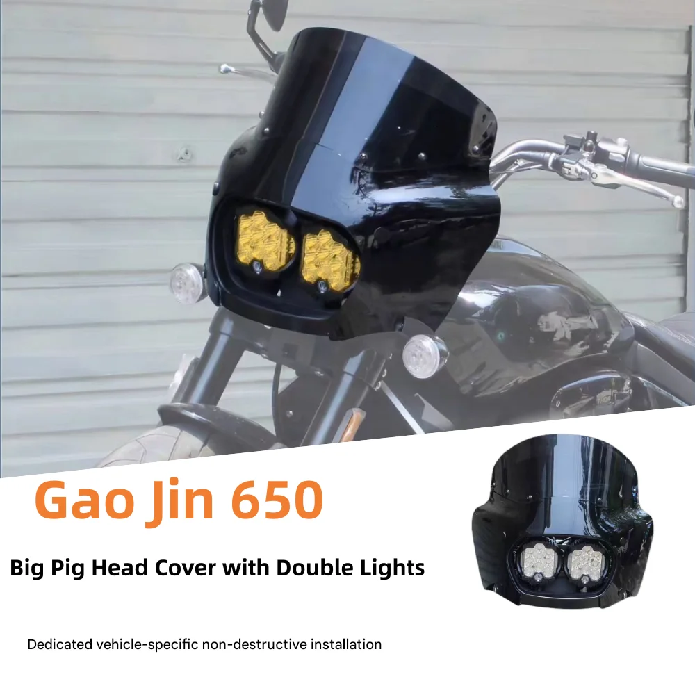 Modified windshield for Gao Jin 650 DS style pig-head grille, retro dual headlights, windshield diffuser accessories.Gao Jin 650
