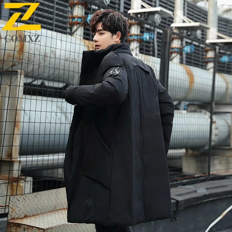 COMXZ Puffer Jacket New Style Mid-Length Youth Thick Warm Padding Coat Snowy Cold-Resistant Stylish Parker Coat Men's Clothing