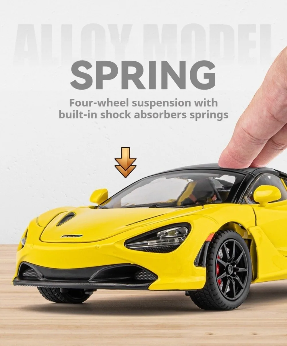 1:24 Senna GTR 720S Miniature Model Alloy Diecast Sports Car Toys Front Wheel Steering Sound Light Pull Back Boys Festival Gifts