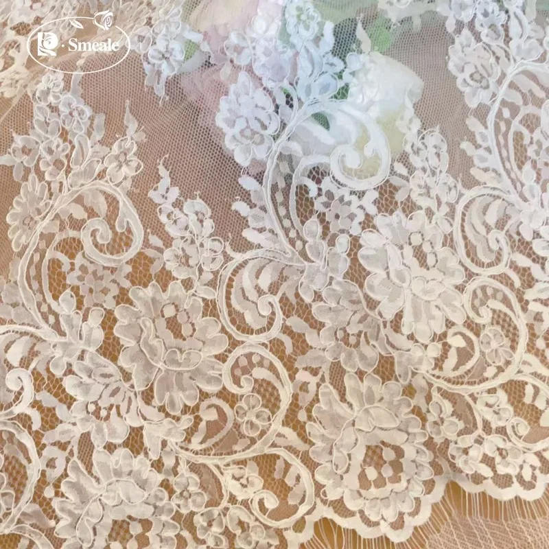 300 cm x 61 cm. Kordelstickerei-Wimpernspitzenbesatz. Großer Blumenspitzenstoff. Couture Braut Hochzeit DIY Nähzubehör – Detail 2