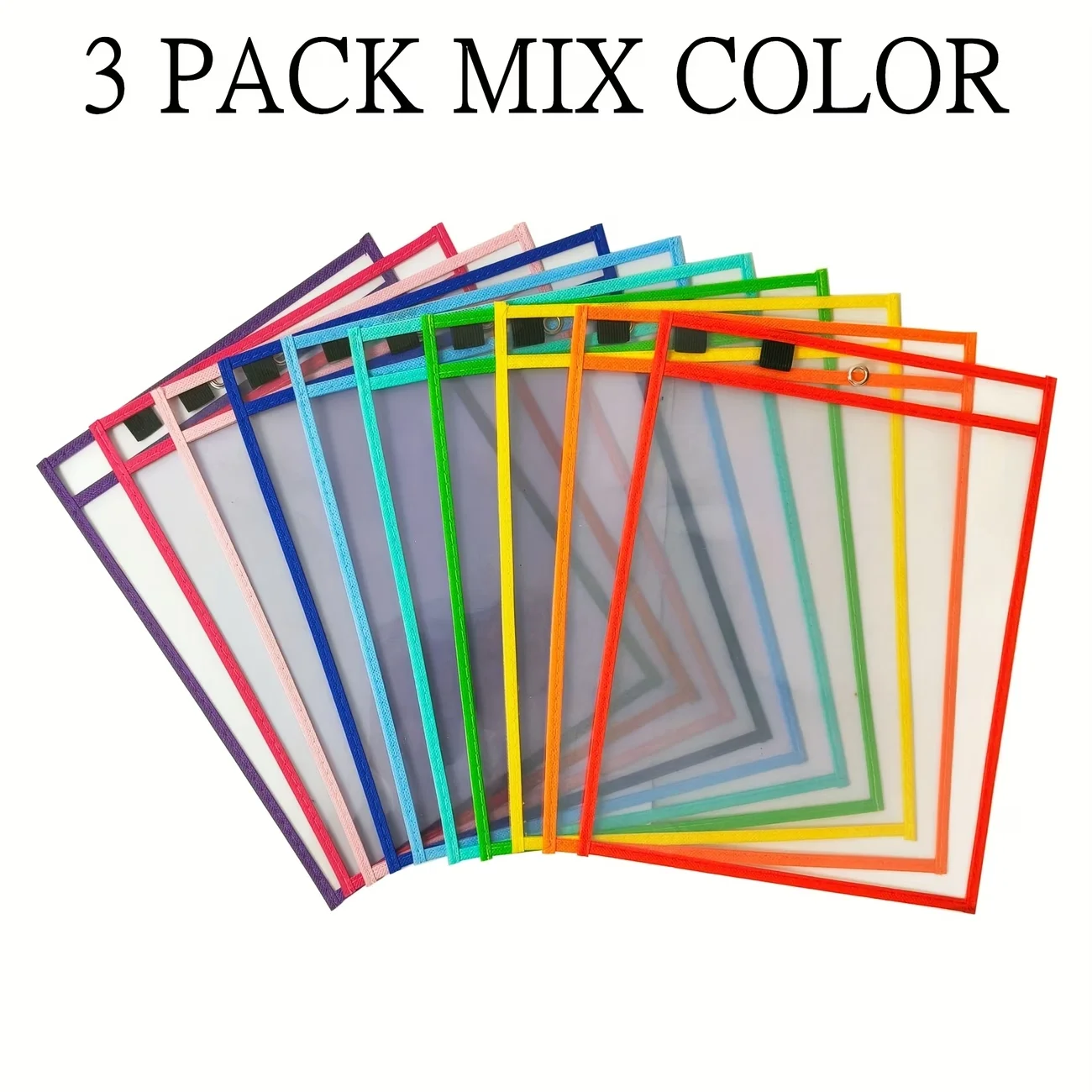 3‑Piece Reusable Dry‑Erase Pockets, Transparent Plastic Sheet Protectors, Teachers' Classroom School & Art Supplies