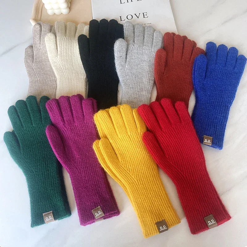 Fashion Touch Screen Knitted Gloves Girls Outdoor Winter Gloves Warm Riding Gloves Winterproof Warm Solid Color Open Fingers