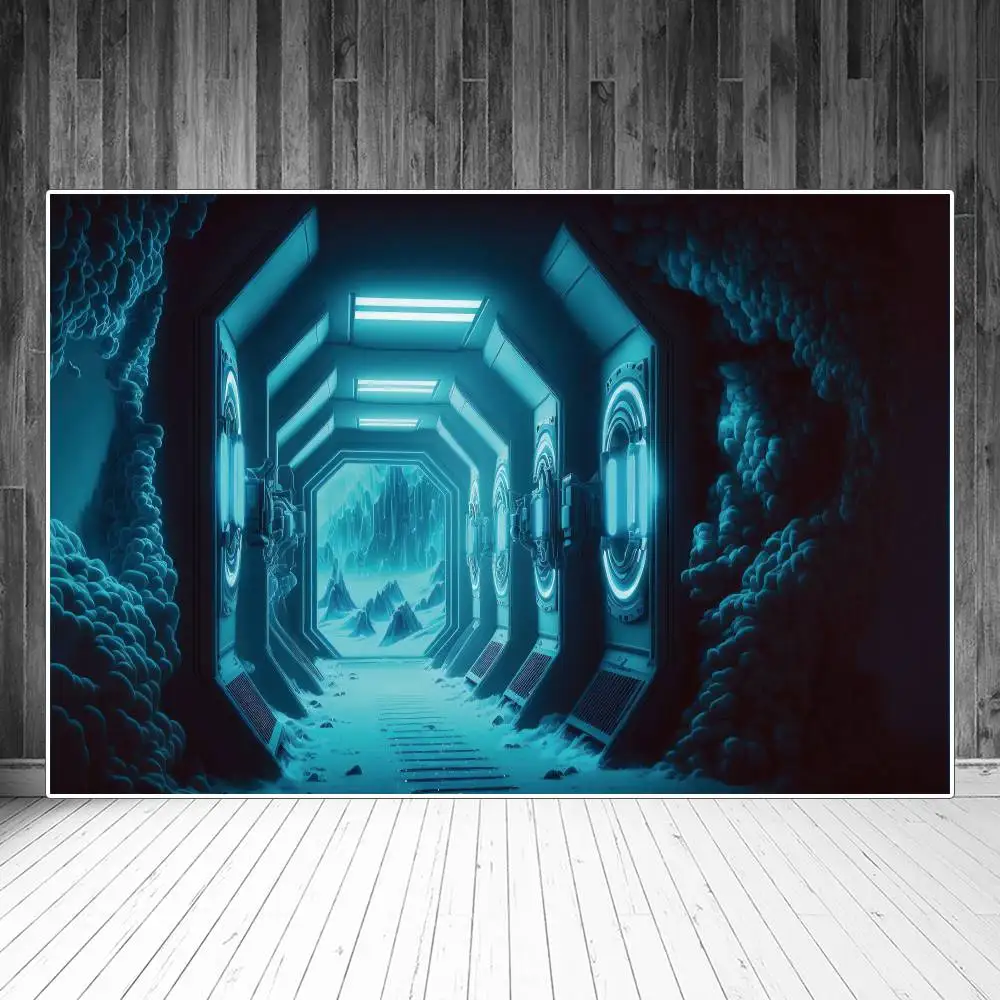 Cyberpunk Fiction Corridor Photography Backdrops Decoration Frozen Station Personalized Children Photobooth Backgrounds Props