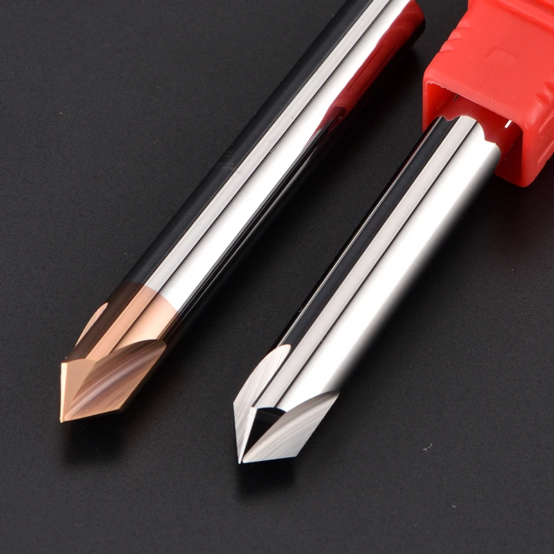 Mata Bor Chamfer Baja Karbida Tungsten HRC55 KH CNC, Mata Bor Ukir CNC 3 Alur dengan Lapisan TiSiN, Alur V untuk baja dan aluminium