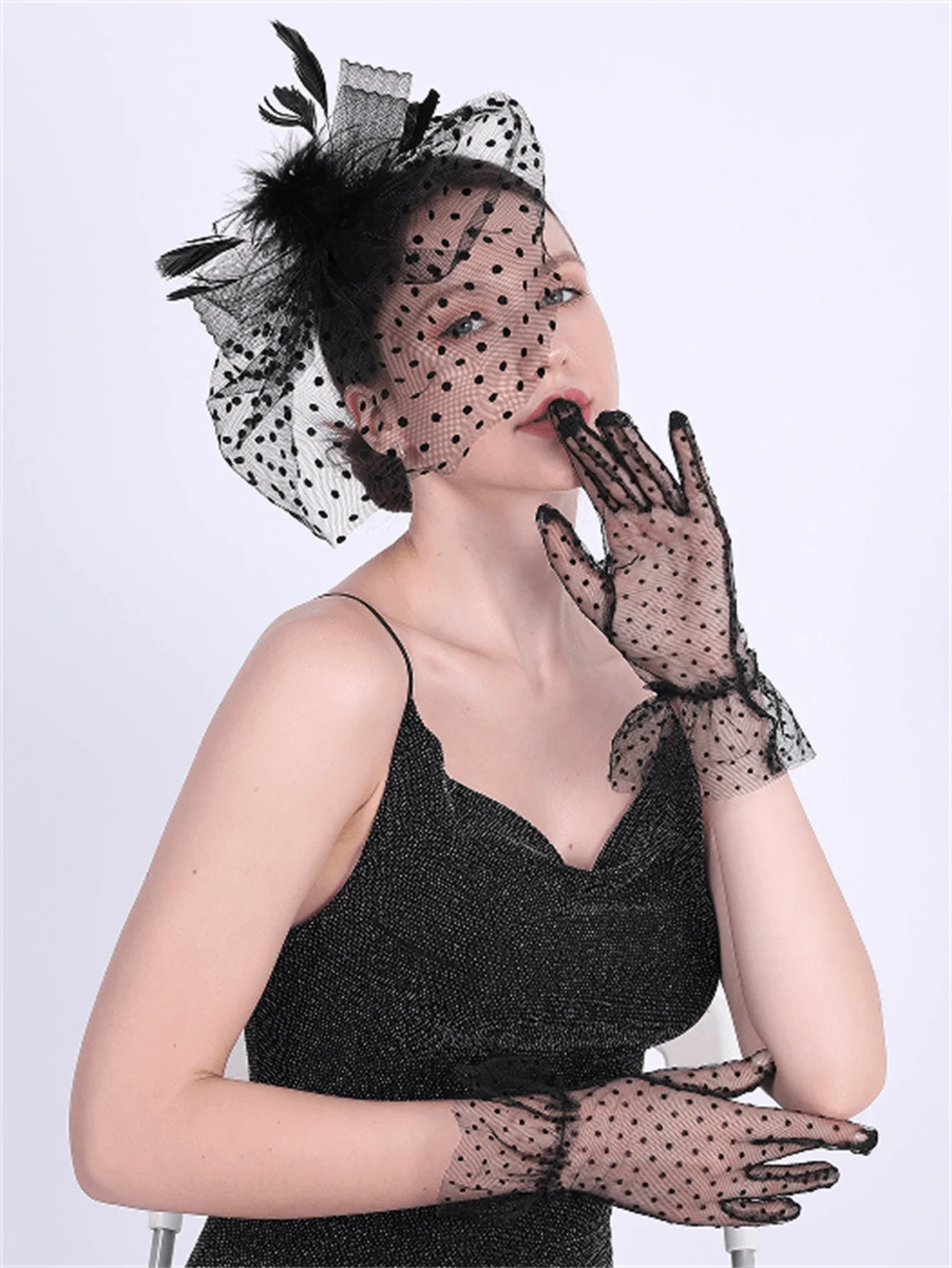 

3pcs/Set Fascinators Hats And Lace Gloves Set For Women Fancy Tea Party Hats 2024 Elegant 1950s Kentucky Derby Hats Hair Clip