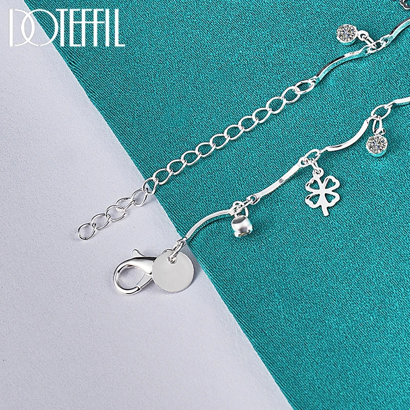 DOTEFFIL 925 Sterling Silver AAA Zircon Clover Bracelet Chain For Women Fashion Wedding Engagement Party Charm Jewelry