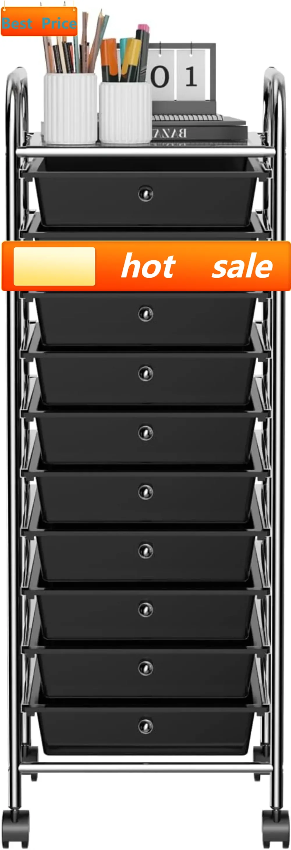

Hot sales10-Drawer Rolling Storage Cart with Lockable Wheels, Large Capacity Organizer for Home Office School