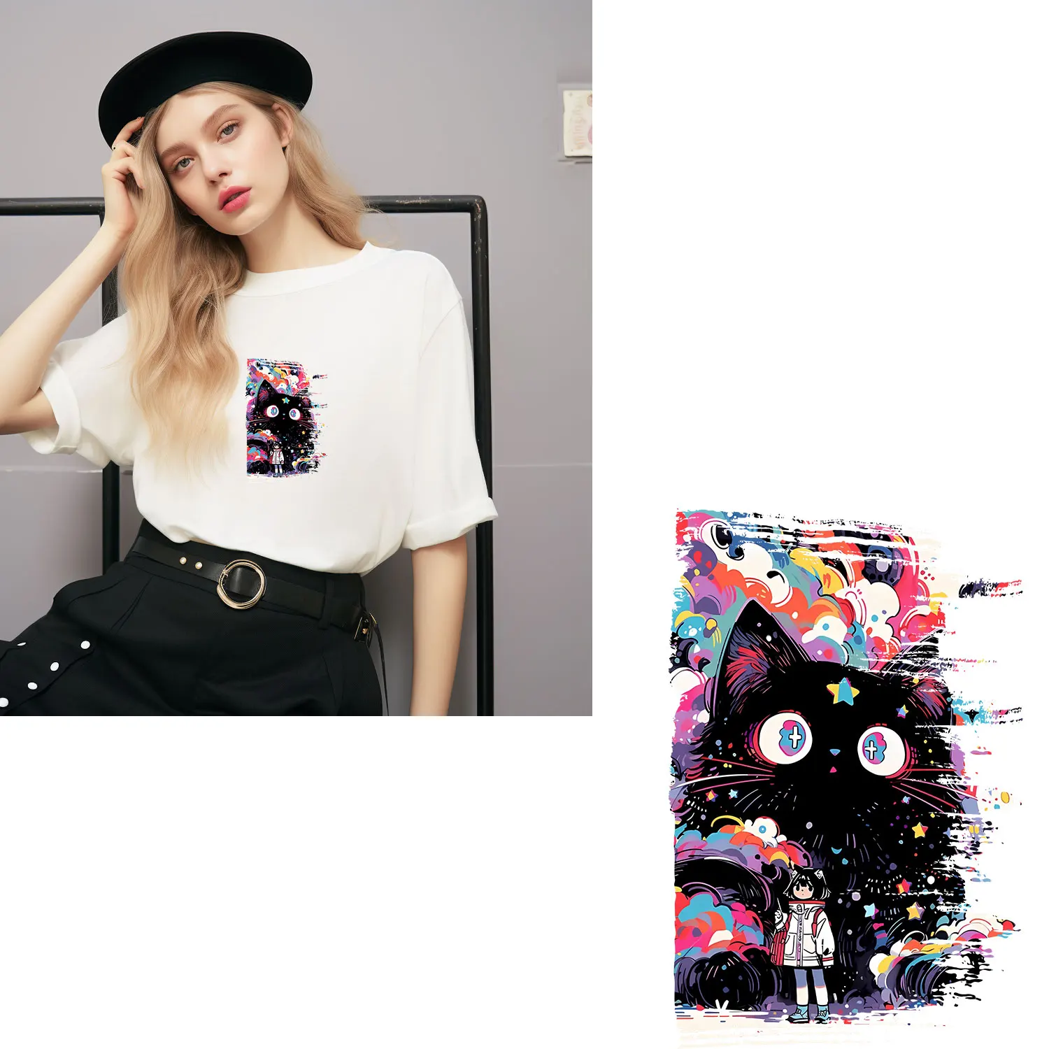 Cute Cat Girl Playful Sticker Japanese Manga Thermal patches clothing Vibrant and Long-Lasting Colors DIY Decoration
