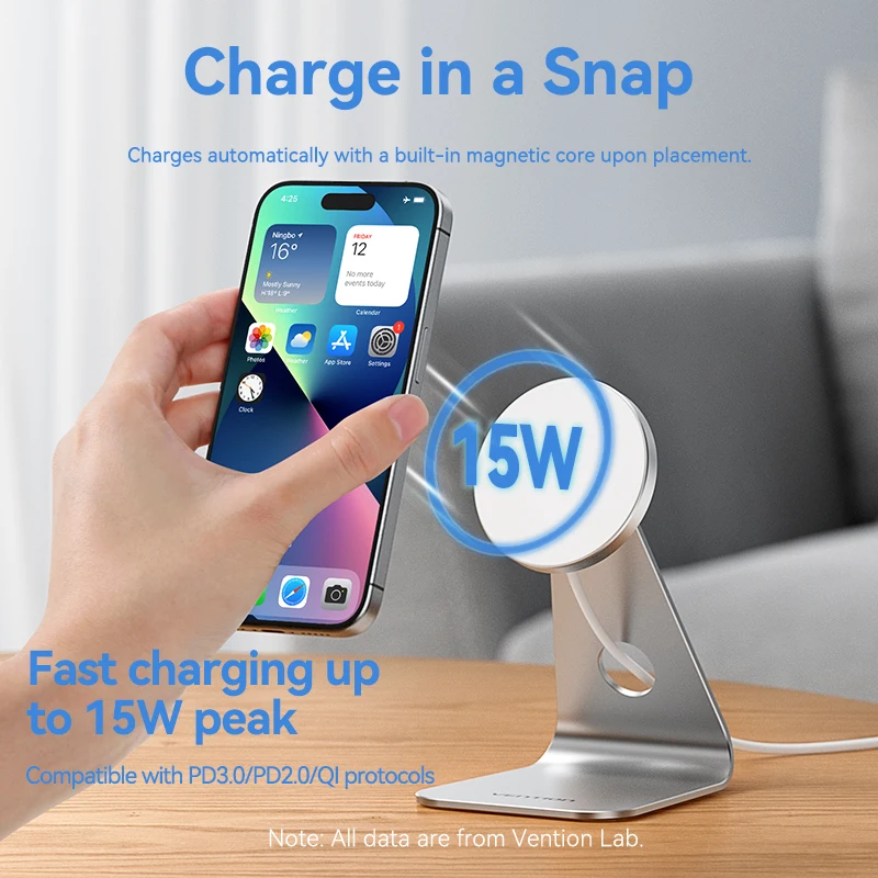 Vention 15W Magnetic Wireless Charger Stand For iPhone 15 14 13 12 Pro Airpods Apple Watch Fast Charging Phone Station Holder