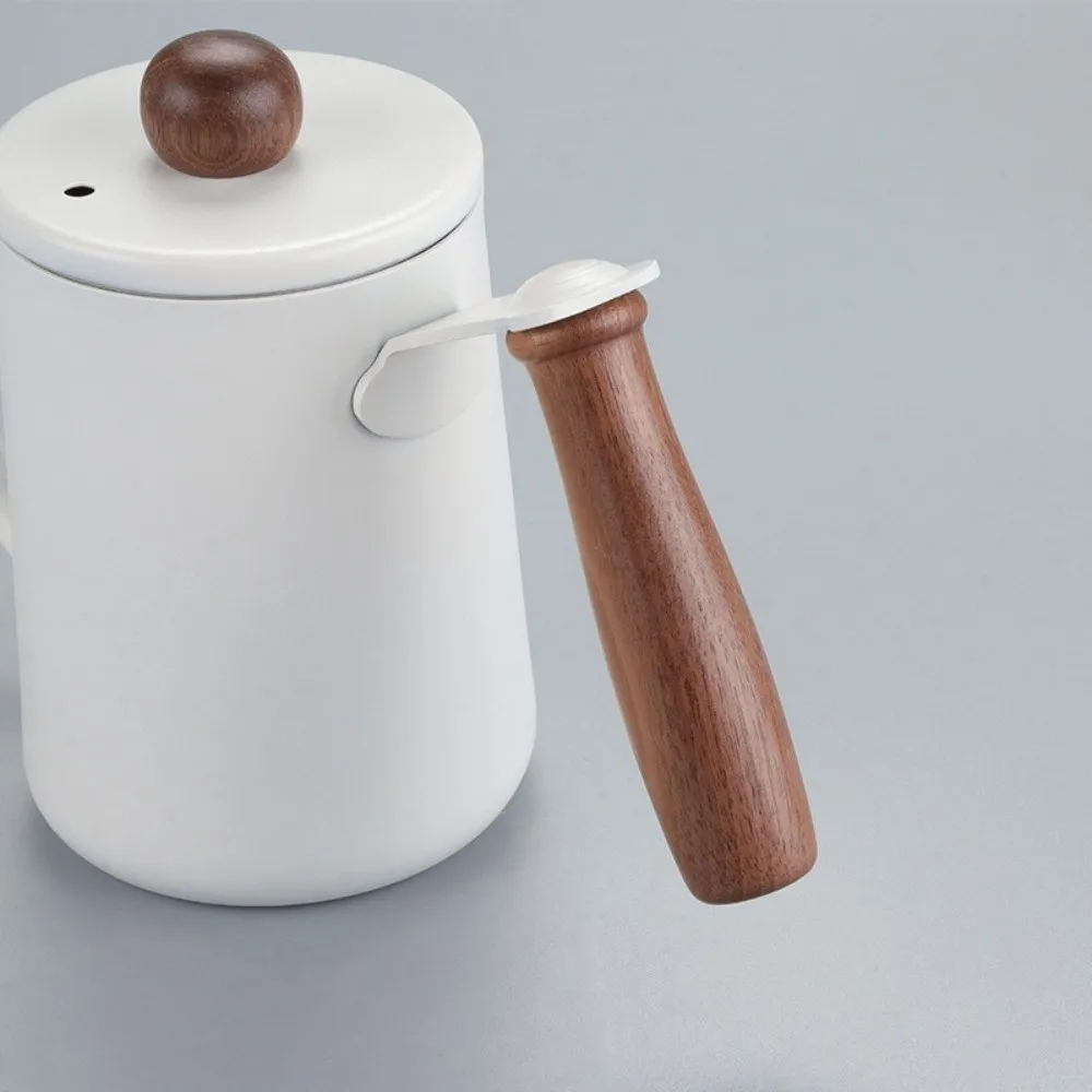 350ML Pour Over Coffee Kettle Wood Handle Temperature Meter Goose Neck Coffee Pot Stainless Steel Anti-scald Hand Brewing Kettle