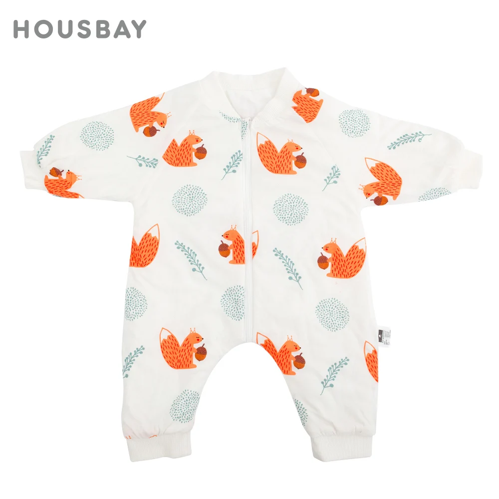Saco de dormir para bebé, saco de dormir con estampado de ardilla de dibujos animados, saco de dormir fino de algodón suave para primavera, ropa de casa para niños 1,5 Tog