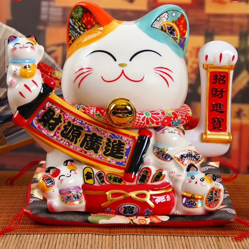 

New Chinese Lucky Cat Ornament, Electric Waving Cat, High-Gloss Glaze Decor, Traditional Good Luck Charm, Wealth Symbol Figurine