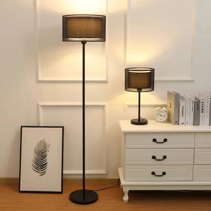 

Black/White Fabric Lampshade Lamp Stand Nordic Floor Lamp High, Living room, Desktop Table Lamp,Sofa Corner Home Decoration