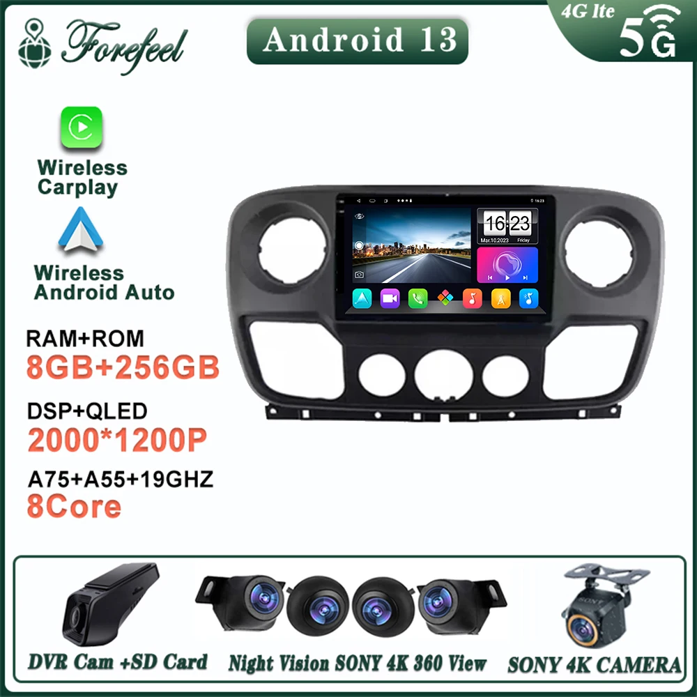 Android 13 For Renault Master Nissan NV400 Opel Movano 2010-2021 Multimedia Car  GPS Player Navigation Radio Stereo HDR Dash Cam