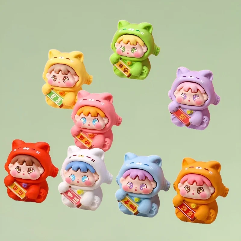 Pintura de borracha bonito menina fortuna gato resina luminosa boneca dos desenhos animados miniaturas estatuetas modelo brinquedos criativos presentes para amigos crianças