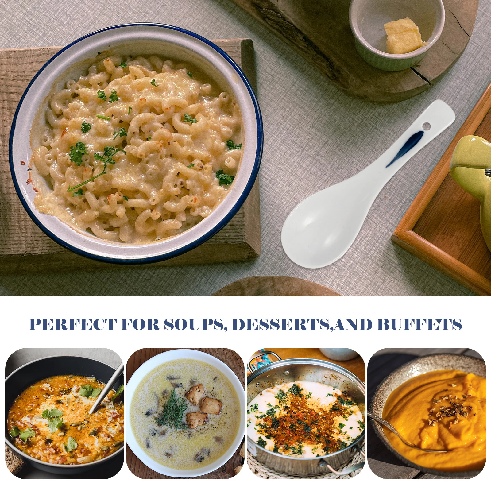 

6Pcs Ceramic Soup Spoons Retro Simple Style Small Size Easy Hold Porridge Dessert Spoons Kitchen Eating Flatware