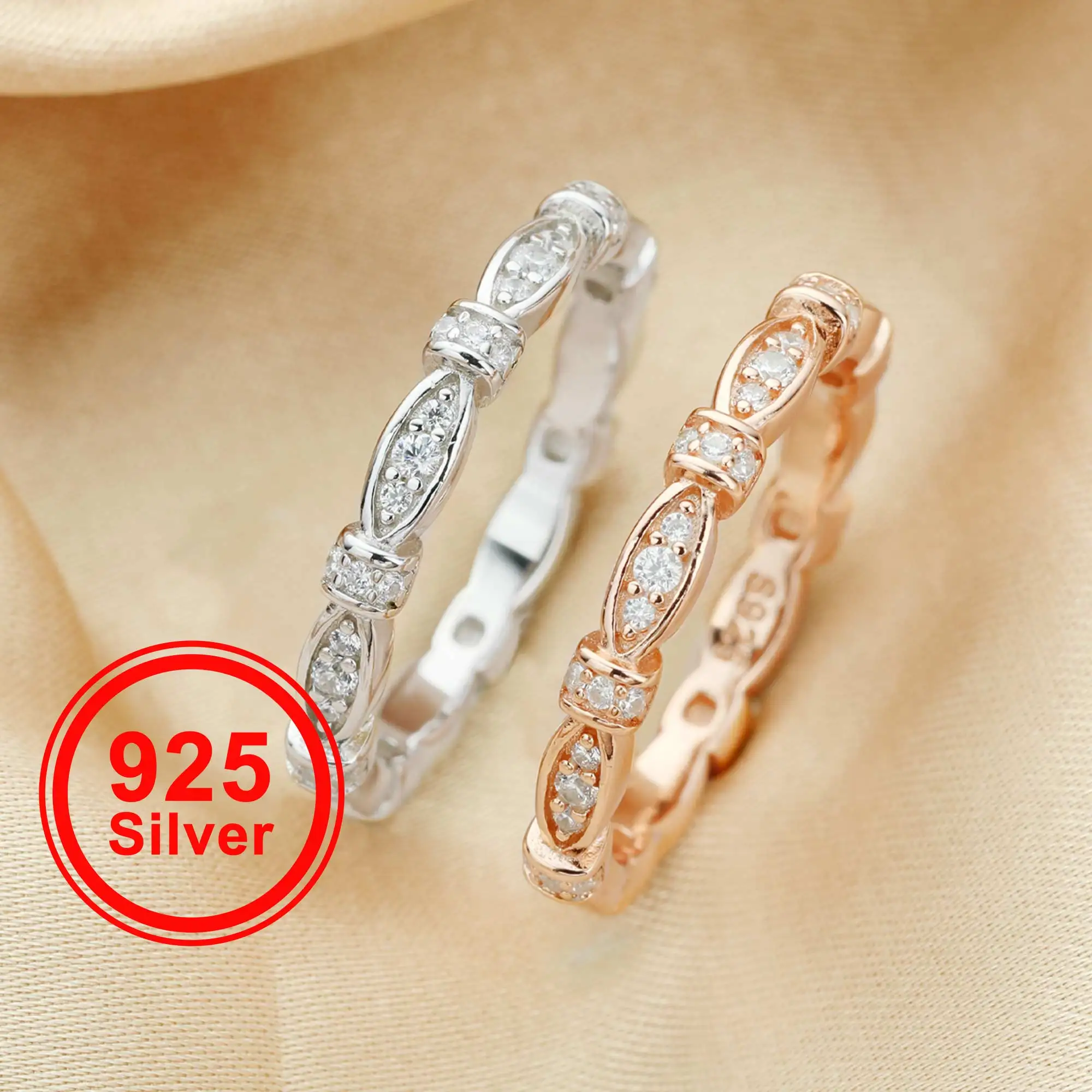 

Art Deco Full Eternity Ring,Vintage Style Marquise Stackable Ring,Solid 925 Sterling Silver Rose Gold Plate Stacker Ring 1294531