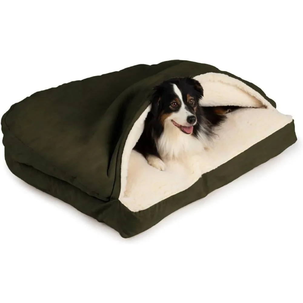 

Calming Burrow Dog Bed for Medium & Large Size Dogs - Soft Hand Washable Cozy Cave Rectangle Dog Bed with Cover Cave