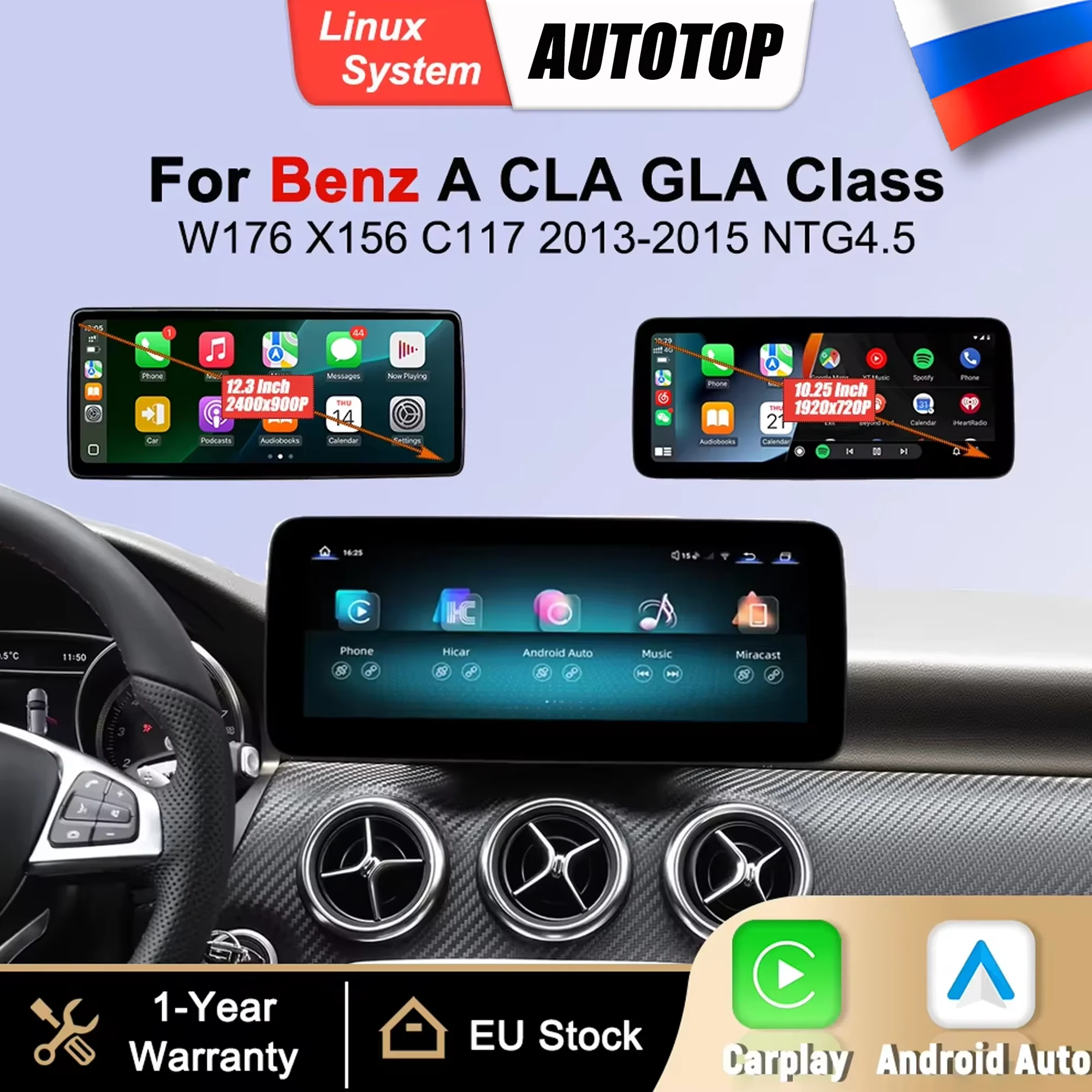 CarPlay sans fil Android Auto 10.25 "12.3" pour Mercedes Benz CLA GLA classe A W176 C117 2013-2015 NTG4.5 Radio multimédia pour voiture GPS BT