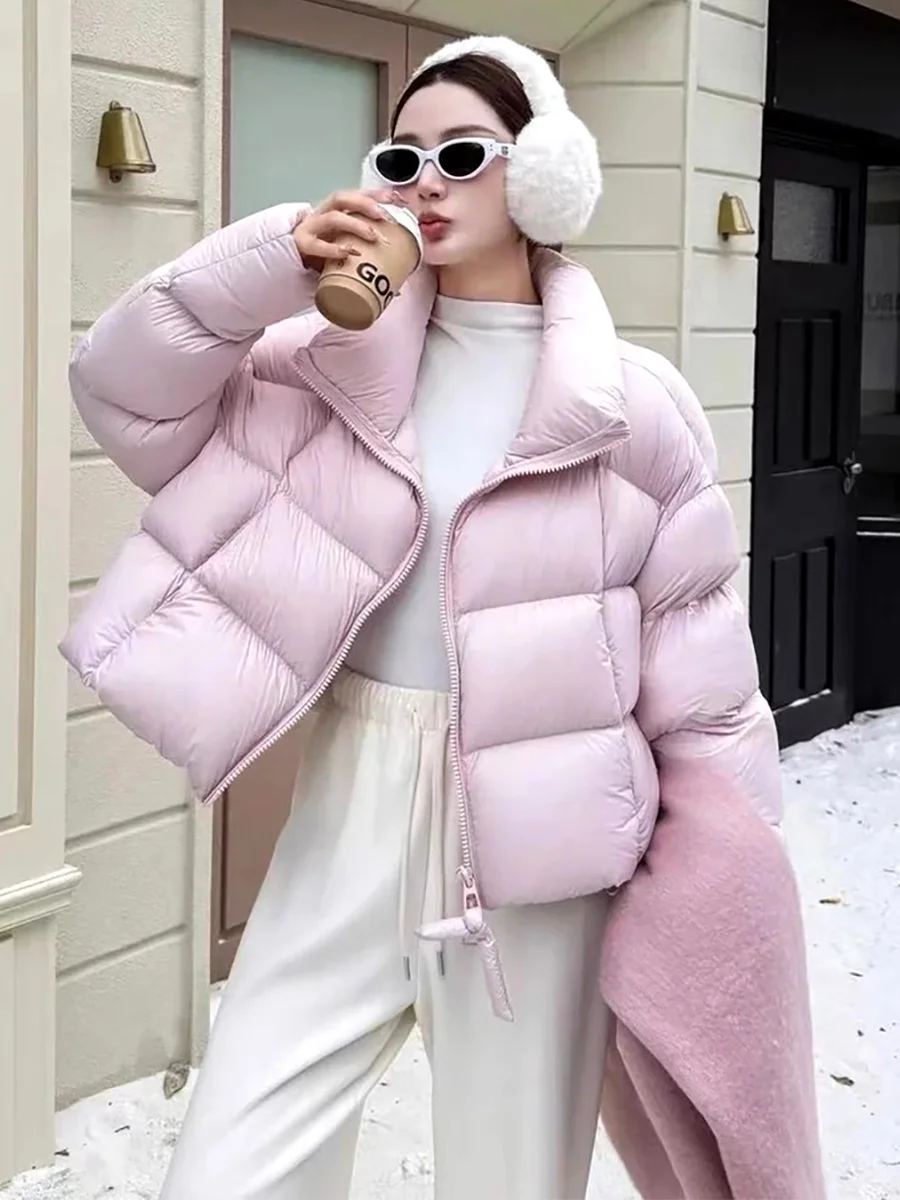 Piumino Coreano da Donna Invernale, Nuovo Modello Ampio con Collo Alto, 90% Piuma d'Oca Bianca, Caldo Cappotto con Colletto Rialzato