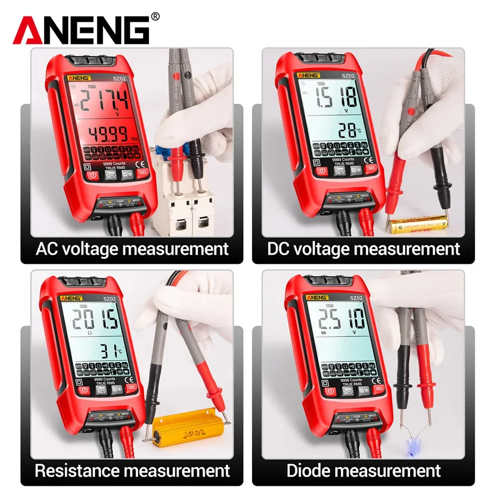 ANENG SZ02 SZ01 inteligentny multimetr cyfrowy 6000/9999 zlicza True RMS Test tranzystora oporu elektrycznego miernik pojemności