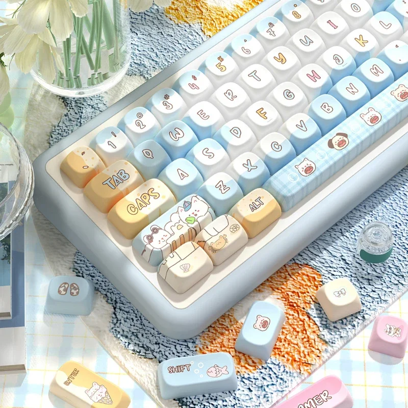 Keyboard Keycaps Cute Blue Key Caps MCA Key Caps for Mechanical Keyboard Girls Key Caps Accessories Office Home Work