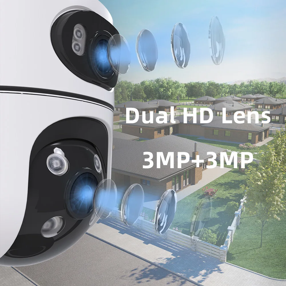 6MP Dual-Lens Network Camera WiFi Motion Detection 360° PTZ Cam Two-way Audio Wireless Audible Alarm Security CCTV Surveillance