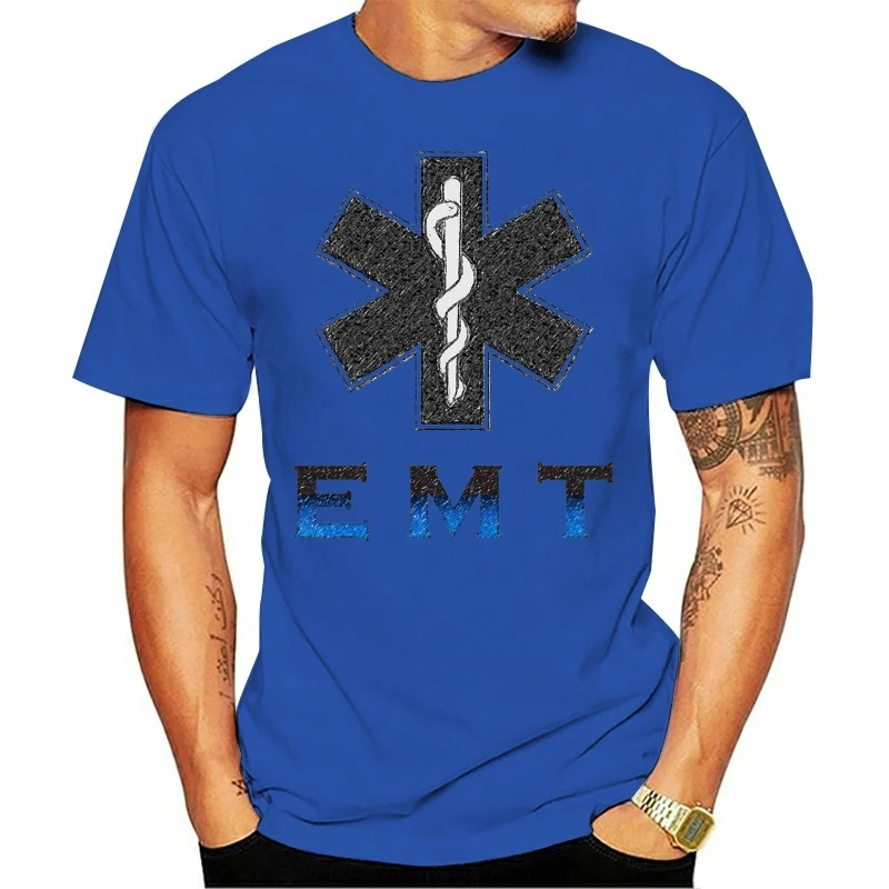 Men's T Shirt Cotton o-neck Emt Paramedic Emergency Medical Services Front & Back Men's cotton Tee-shirts