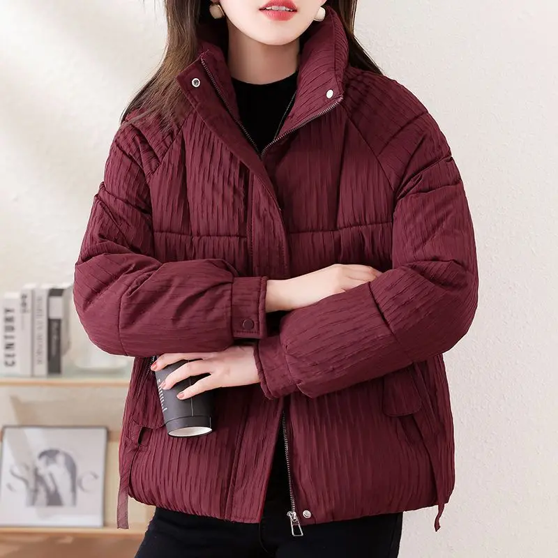 Winter 2026 New Vertical Collar Down Cotton-Padded Jacket Women Short Overcoat Loose Thicke Warm Parka Cold-proof Cotton Jackets
