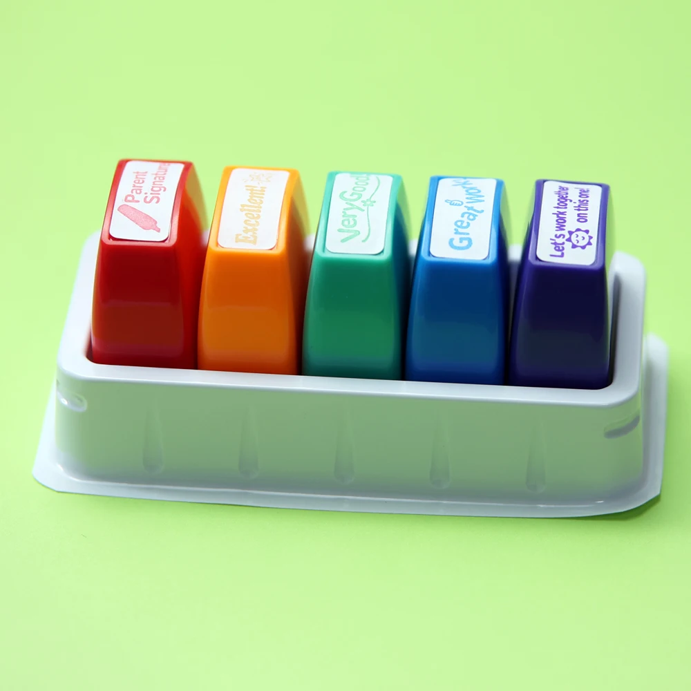 Teacher color stamp automatic inking Color stamp clear teacher with school families encourage children to bring storage tray Cla