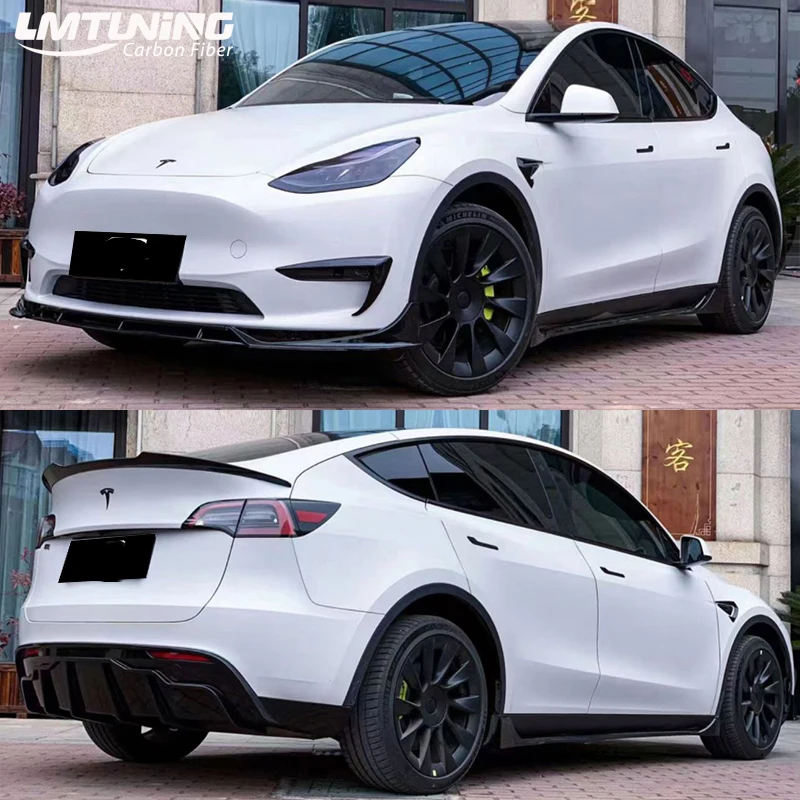 For Tesla Model 3/Y 2016-2023 Body Kit Carbon Fiber Rear Diffuser Spoiler Wig Front Bumper Lip Side Skirt Refit Protector Parts