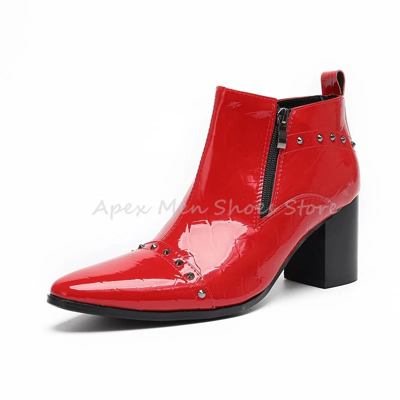 الرجال الأبيض صندل بكعب مكتنز حذاء من الجلد ثعبان نمط الجلود أشار تو سستة تشيلسي الأحذية الغربية ترصيع فستان رسمي الأحذية