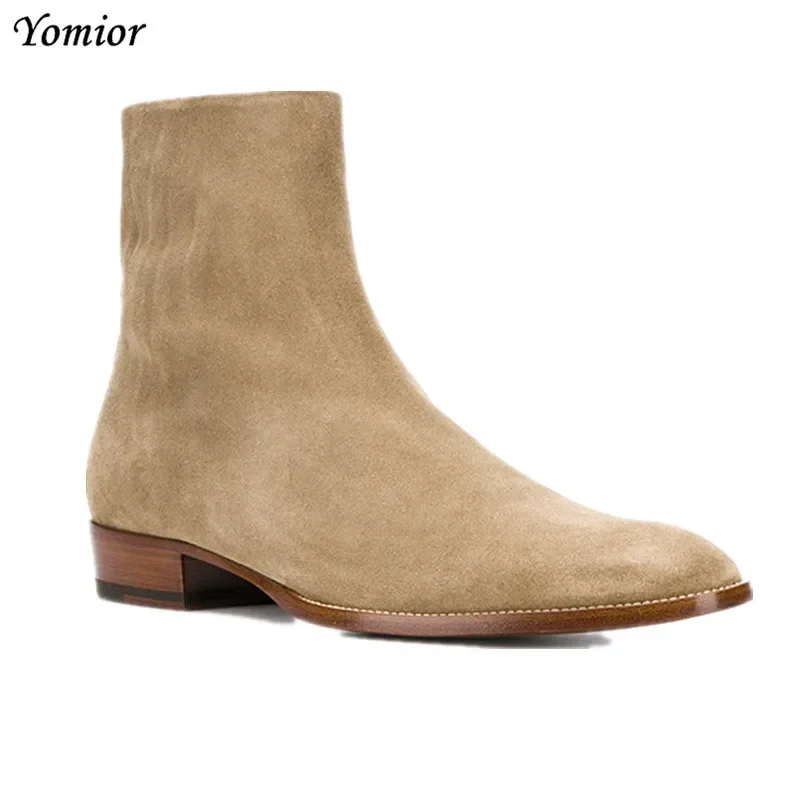 New Luxury Brand Men Casual Shoes Zipper Genuine Cow Leather Male Ankle Boots Autumn Winter Fashion Pointed Toe Chelsea Boots