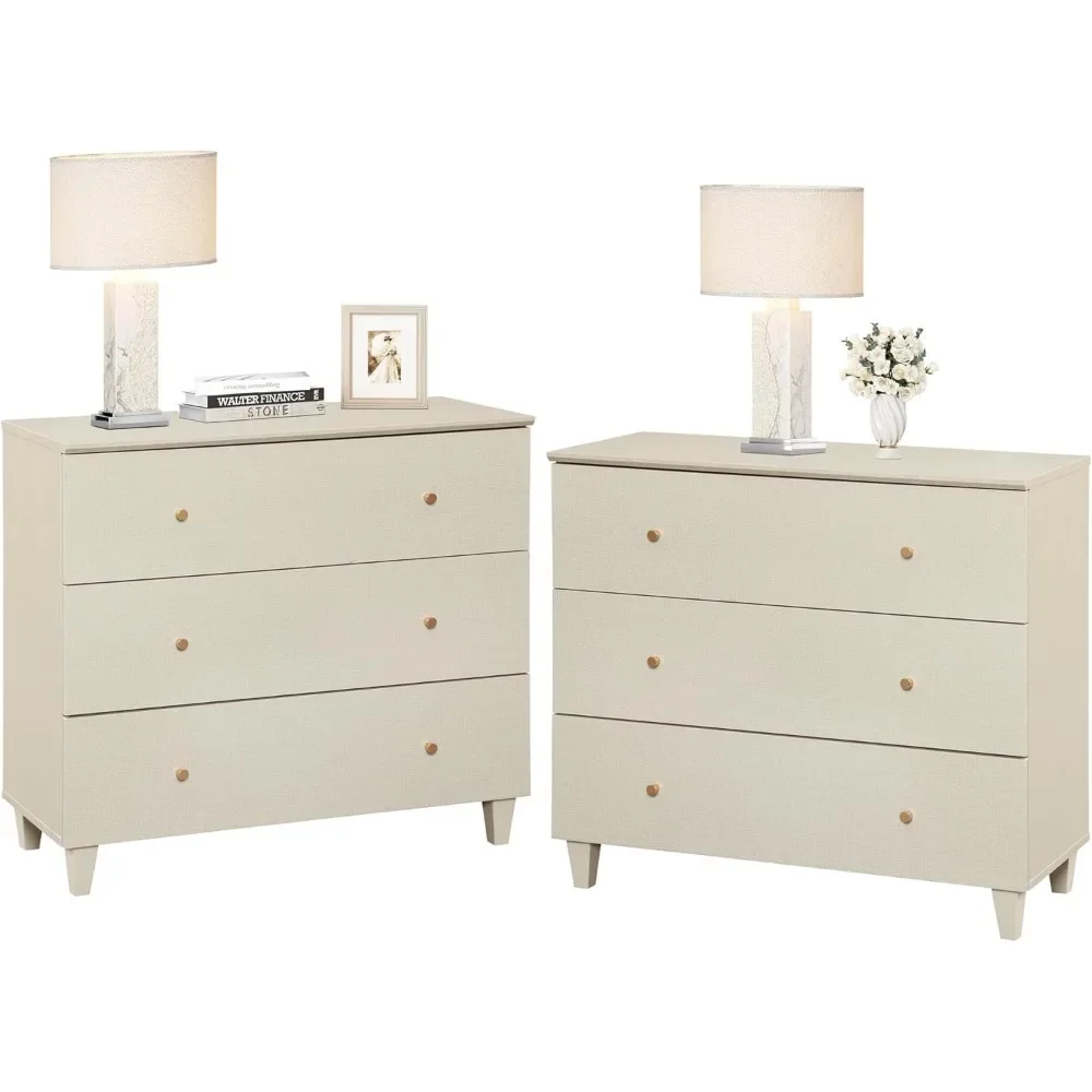 

Modern Wood Nightstand Set of 2 - Large 3-Drawer Bedside Chests, Wide End Tables for Bedroom or Sofa"​