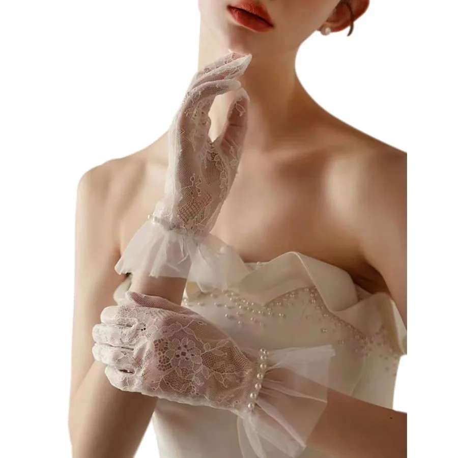 Elegant Short Lace Mesh Gloves for Women