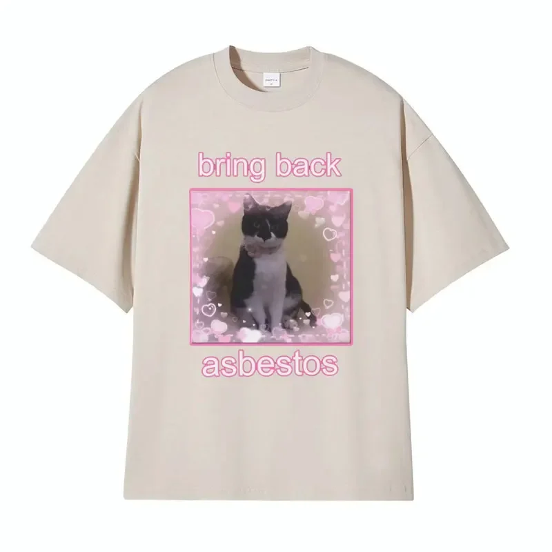Śmieszna koszulka z grafiką w stylu retro z motywem kota i napisem Bring Back Asbestos, damska koszulka z grafiką, letnia odzież uliczna, styl Y2K