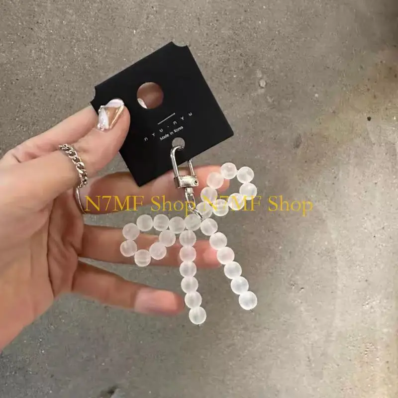 N7MF Delicate Hangings Pendant Decoration Elegant Beaded Bowknot Keyring Pendant Lovely Decoration for Bag and Mobile Phones