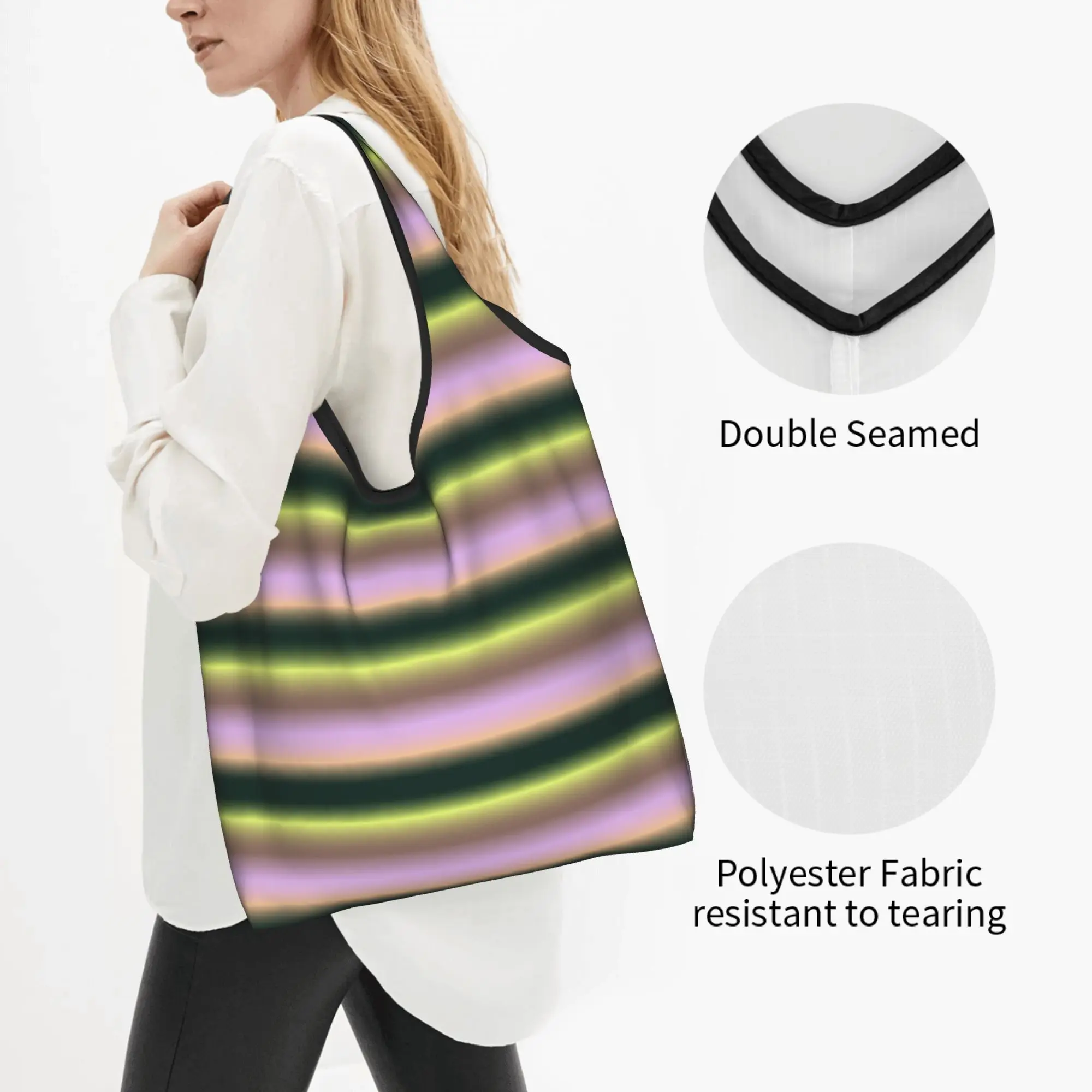 Custom Funny Gradient Stripe Pink Yellow Shopping Tote Bag Portable  Groceries Shopper Shoulder Bag