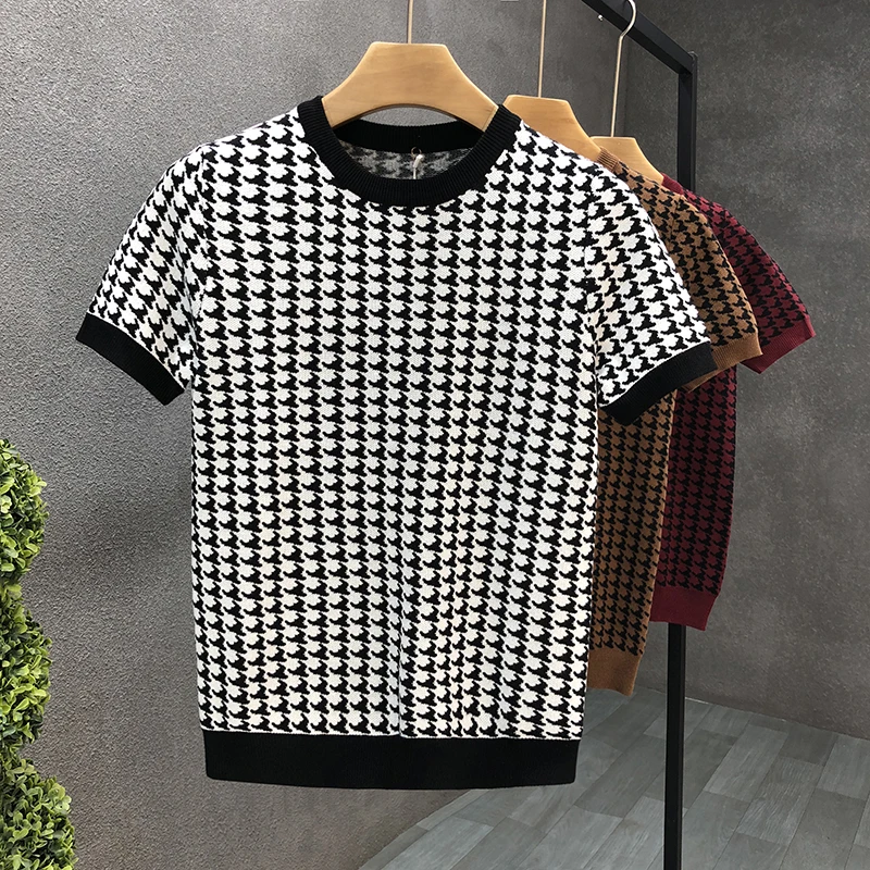 

Men T Shirt Contrast Color O Neck Short Sleeve Male Tee Tops Streetwear Fitness Cozy 2024 Summer Casual Knit T Shirts Q26